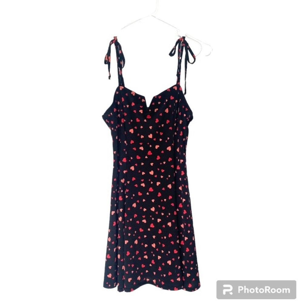 Black Dress Heart Print Tie Straps
